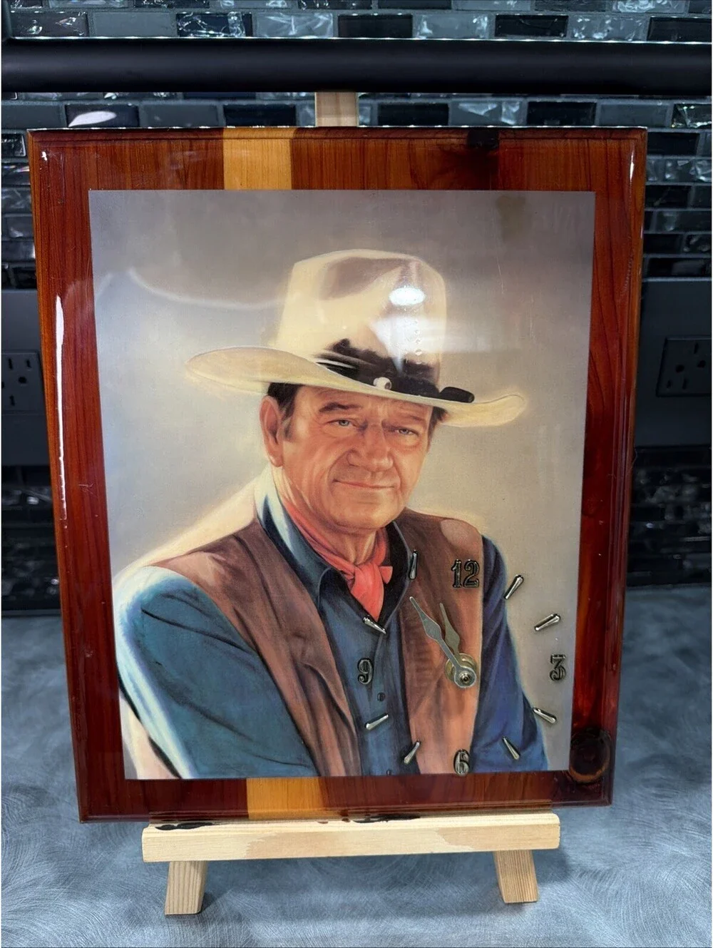 Vintage John Wayne Picture Clock Wall Clock Western Cowboy Working 11x14